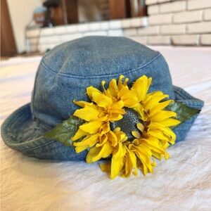 Vintage 90s Blossom Denim Bucket Hat with Sunflower